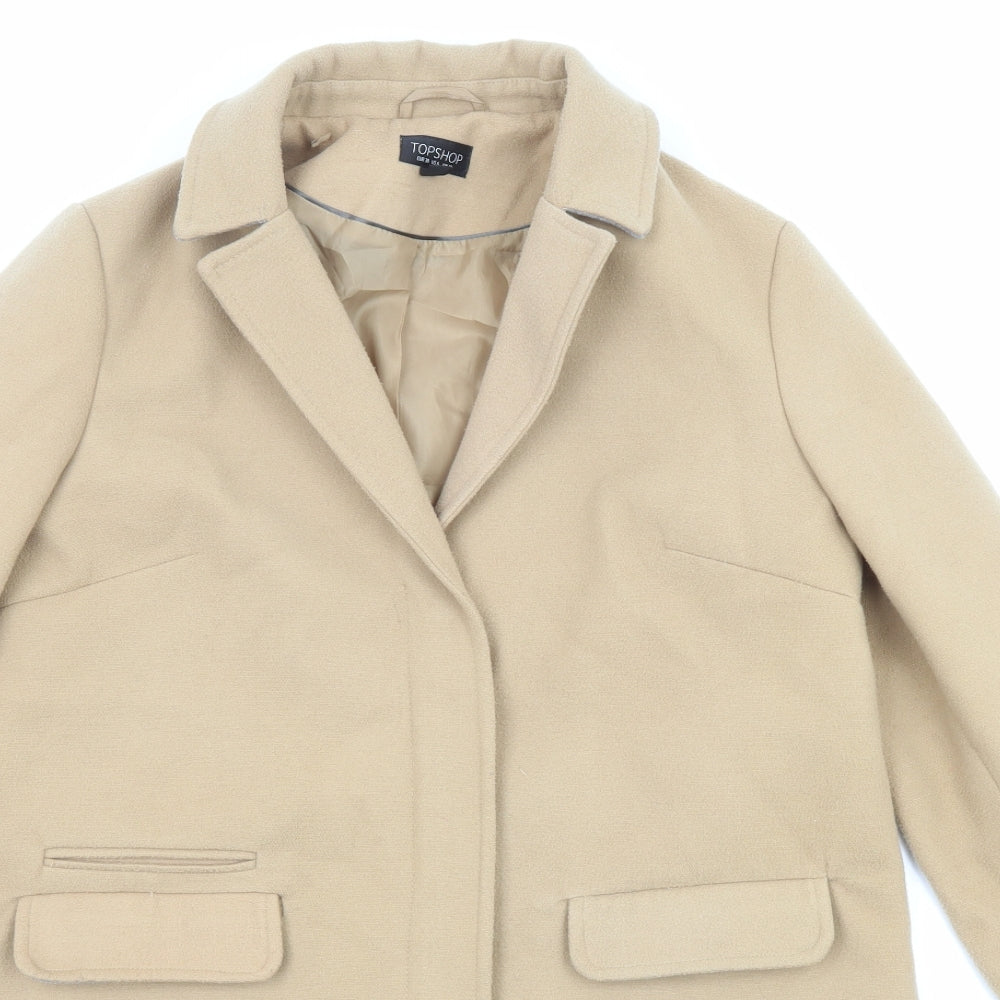 Topshop Womens Beige Overcoat Coat Size 10 Button