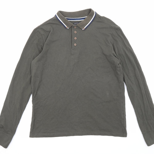 Brave Soul Mens Green Cotton Polo Size M Collared Button