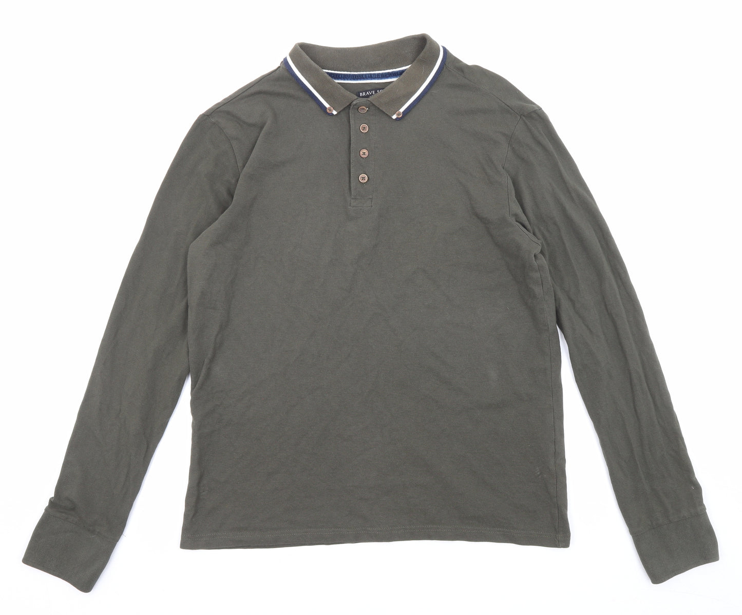 Brave Soul Mens Green Cotton Polo Size M Collared Button
