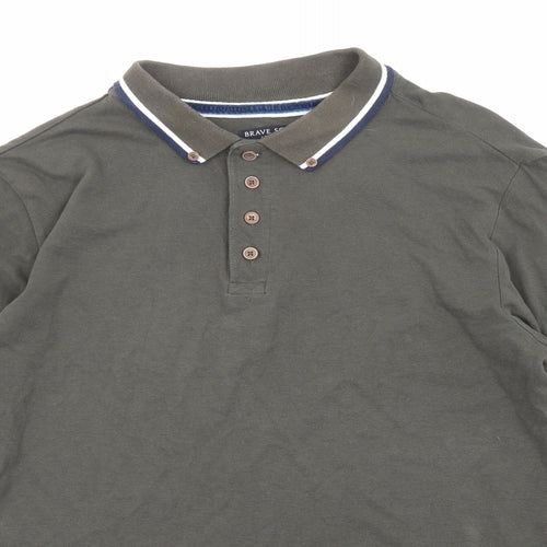 Brave Soul Mens Green Cotton Polo Size M Collared Button