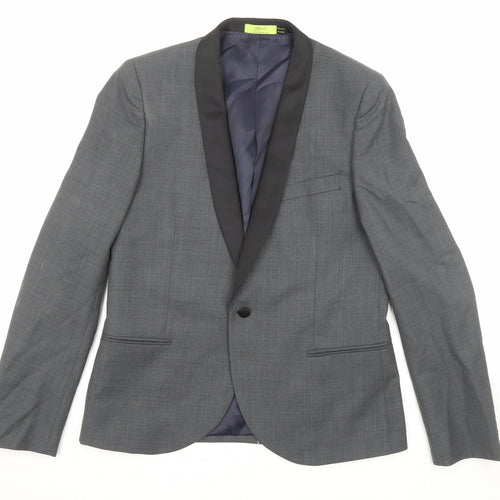 Topman Mens Grey Wool Tuxedo Suit Jacket Size 42 Regular