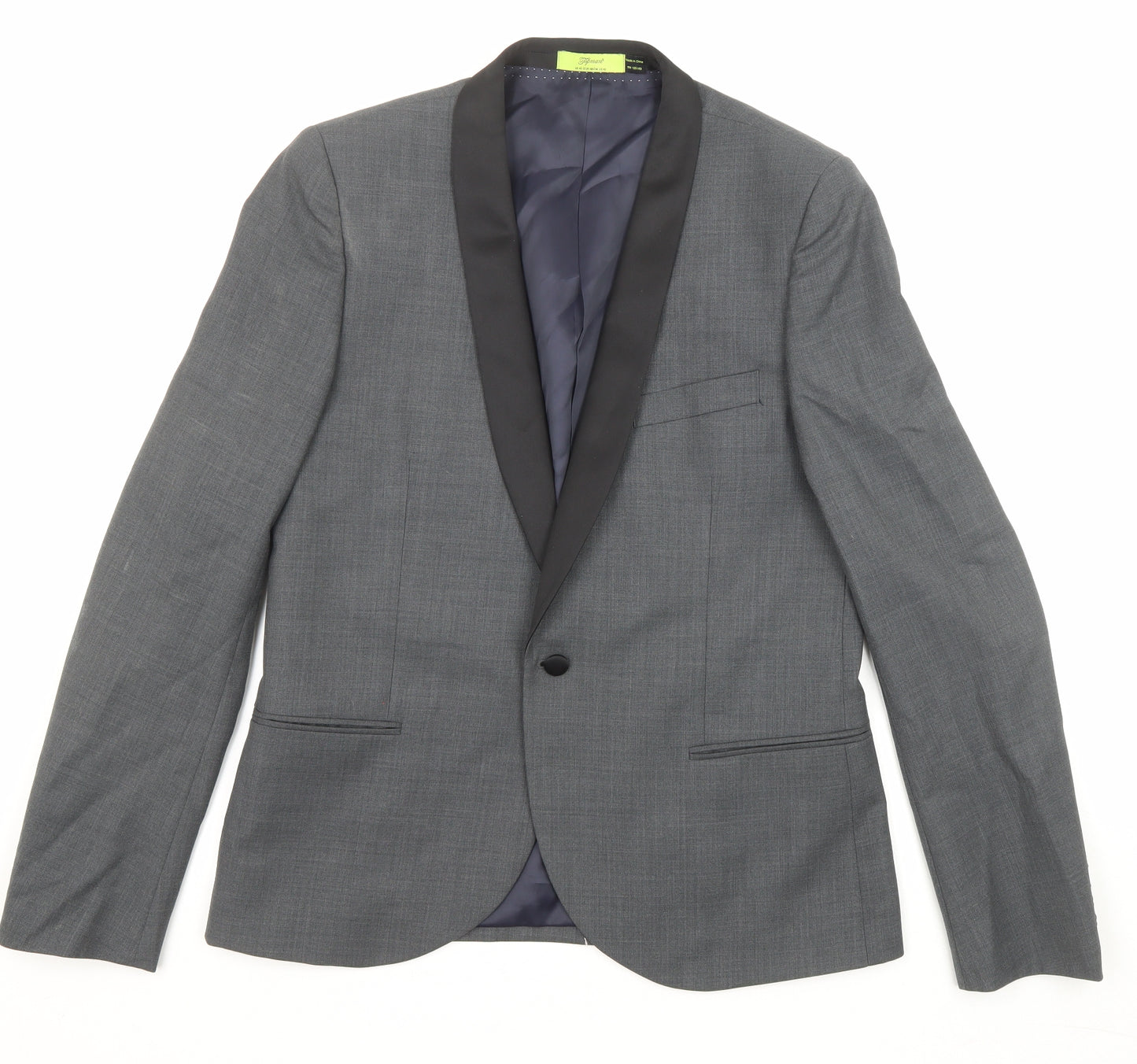 Topman Mens Grey Wool Tuxedo Suit Jacket Size 42 Regular
