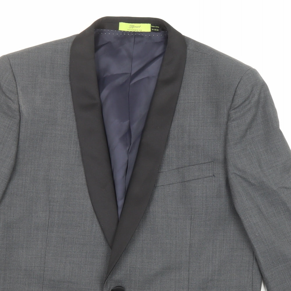 Topman Mens Grey Wool Tuxedo Suit Jacket Size 42 Regular
