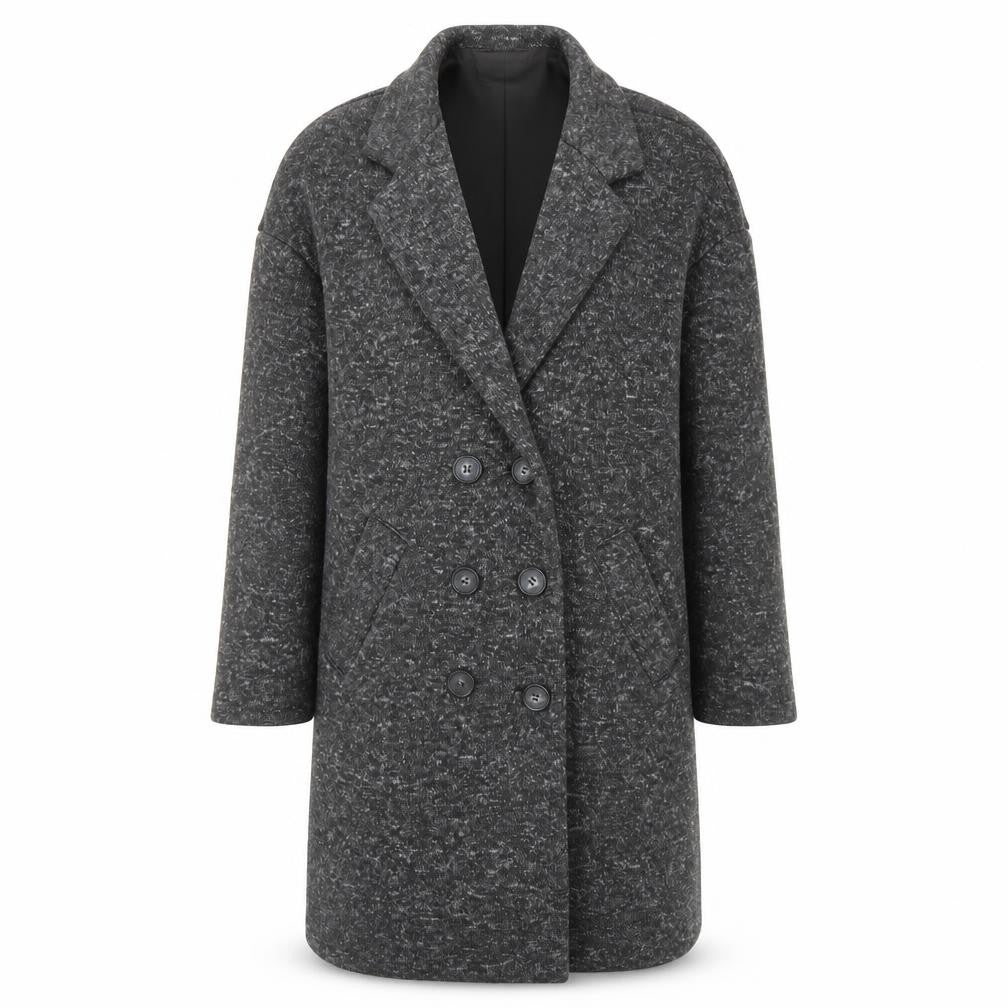 Front view of Amisu women’s grey overcoat coat, size UK 6, button