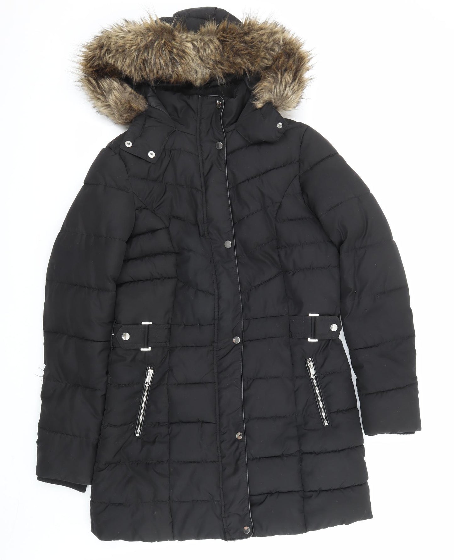 New Look Womens Black Quilted Coat Size 12 Zip
