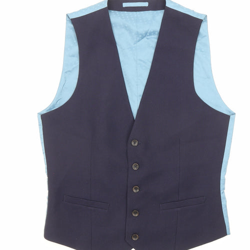 Burton Mens Blue Polyester Jacket Suit Waistcoat Size 38 Regular