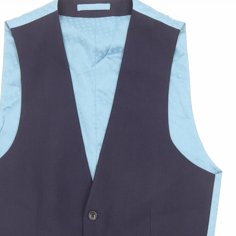 Burton Mens Blue Polyester Jacket Suit Waistcoat Size 38 Regular