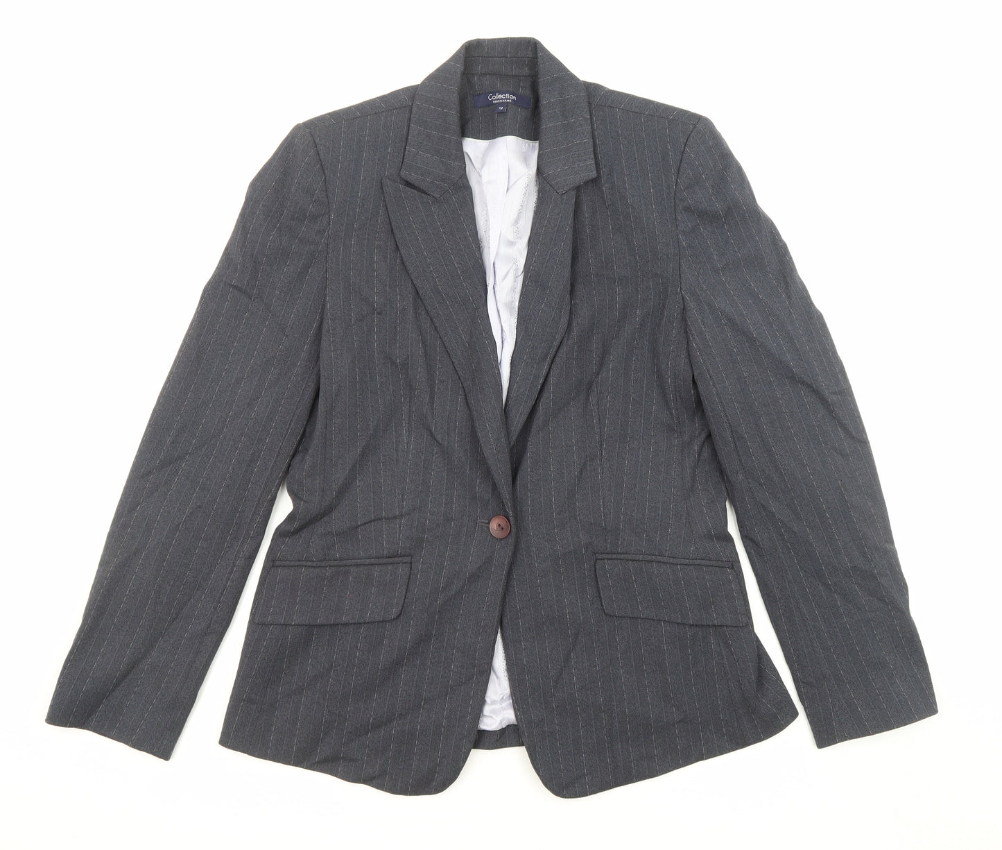 Debenhams Womens Grey Pinstripe Polyester Jacket Suit Jacket Size 12