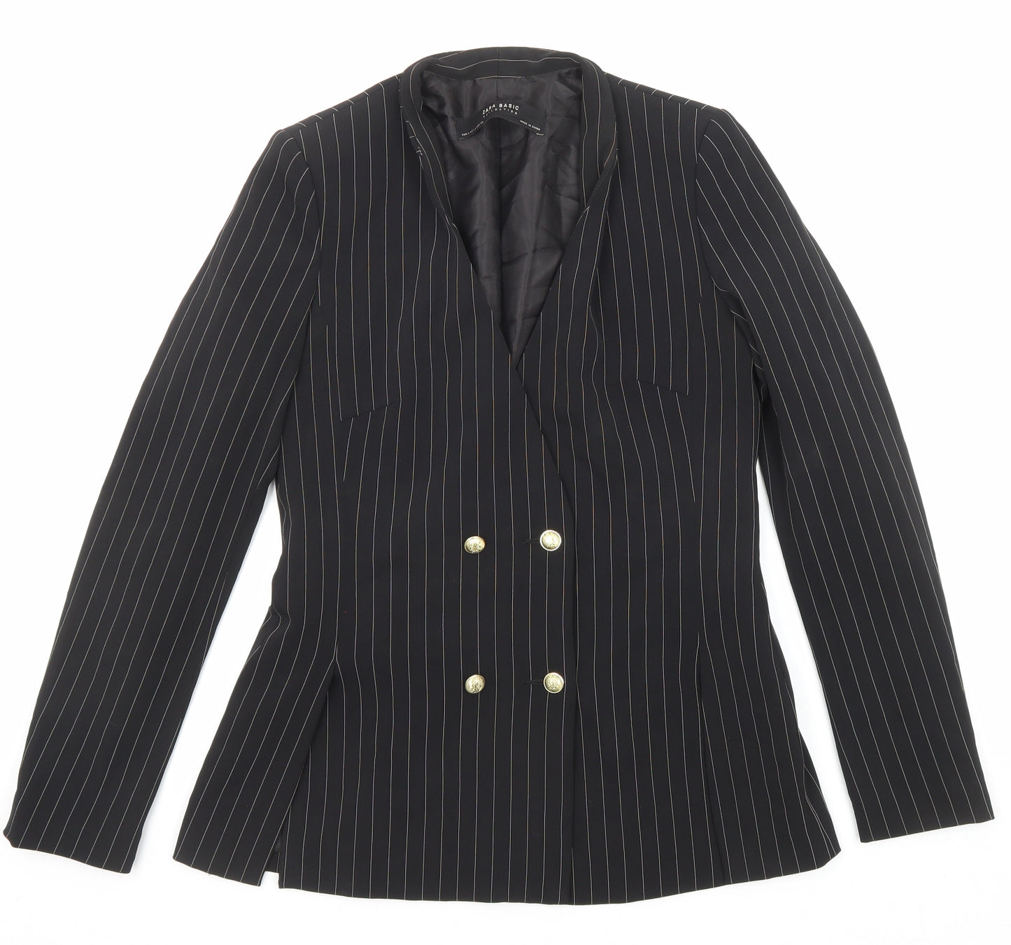 Zara Womens Black Striped Jacket Blazer Size S Button