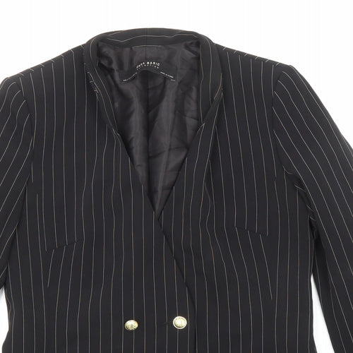 Zara Womens Black Striped Jacket Blazer Size S Button