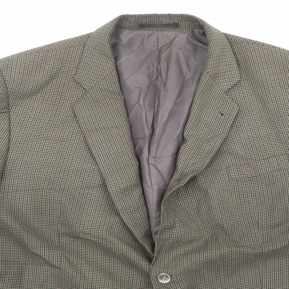 Zantos Mens Green Geometric Polyester Jacket Blazer Size 48 Regular
