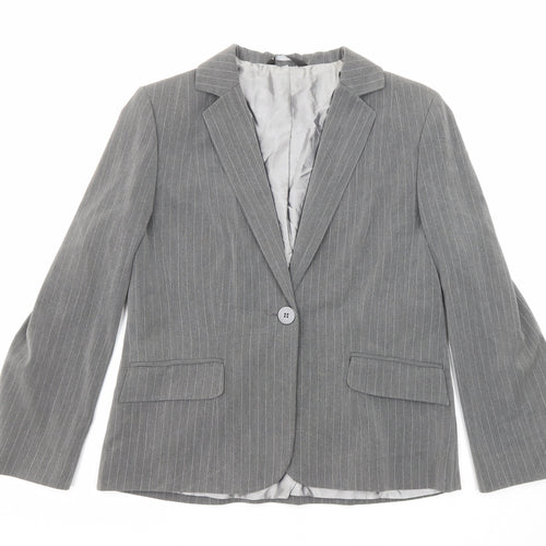 BHS Womens Grey Pinstripe Polyester Jacket Blazer Size 12