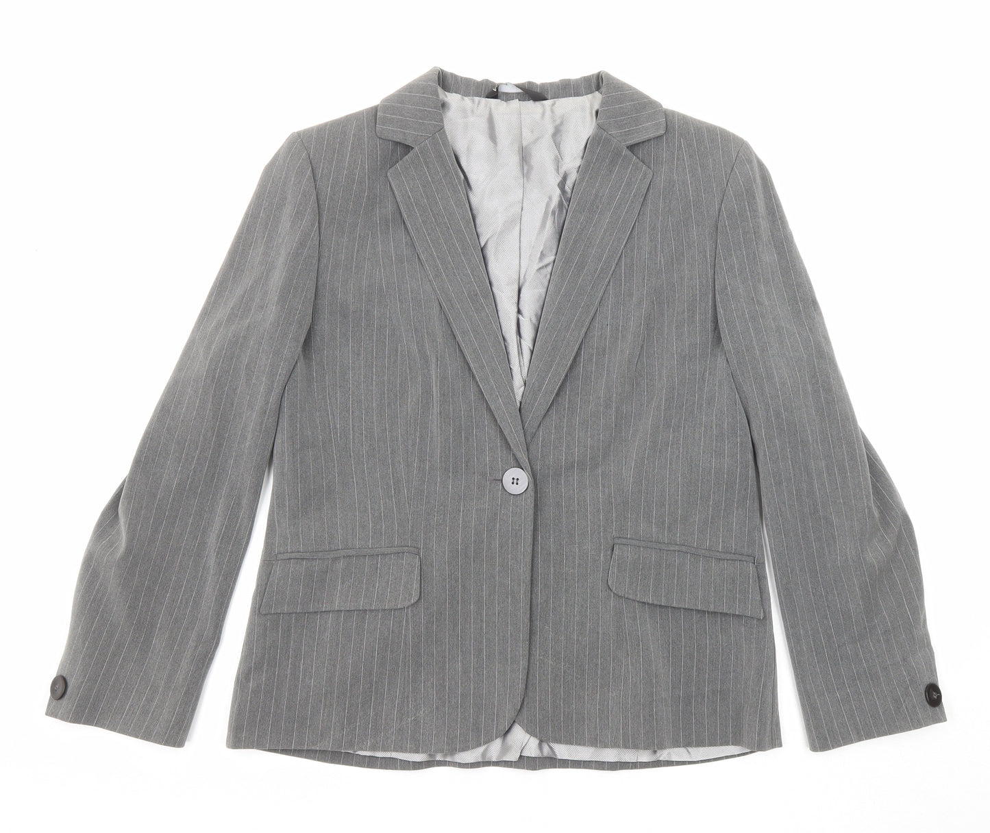 BHS Womens Grey Pinstripe Polyester Jacket Blazer Size 12