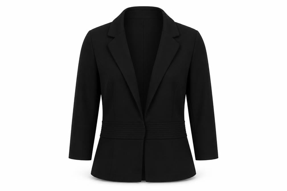 Front view of Isaac Mizrahi women’s black polyester jacket blazer, size UK 8
