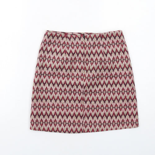 New Look Womens Multicoloured Geometric Cotton Mini Skirt Size 8 Zip