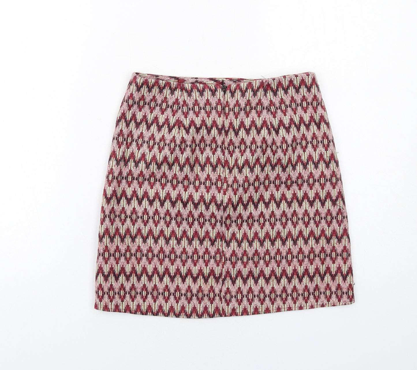 New Look Womens Multicoloured Geometric Cotton Mini Skirt Size 8 Zip