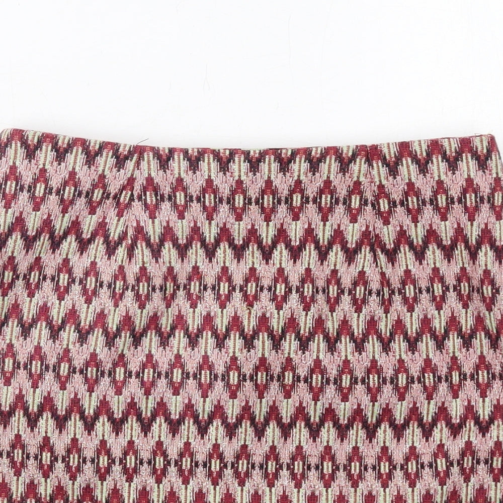 New Look Womens Multicoloured Geometric Cotton Mini Skirt Size 8 Zip