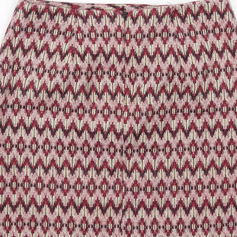 New Look Womens Multicoloured Geometric Cotton Mini Skirt Size 8 Zip