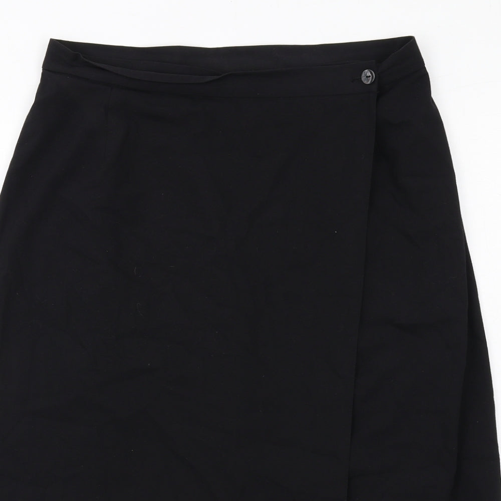 Etam Womens Black Polyester Wrap Skirt Size 16 Button