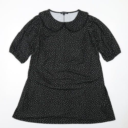 Capsule Womens Black Geometric Polyester A-Line Size 16 Collared Pullover - Heart Print