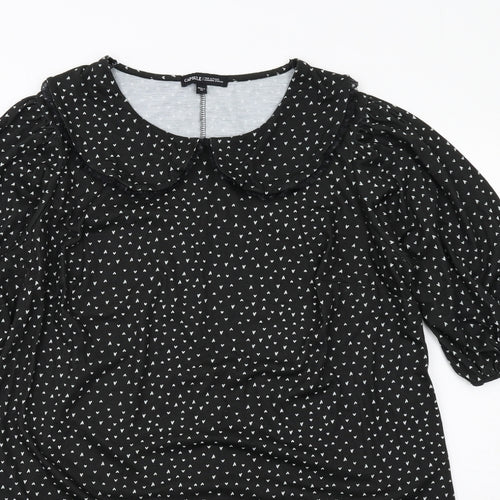 Capsule Womens Black Geometric Polyester A-Line Size 16 Collared Pullover - Heart Print