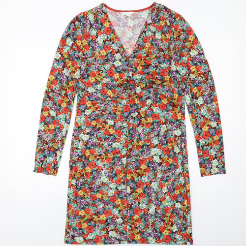 H&M Womens Multicoloured Floral Polyester Sheath Size L V-Neck Pullover