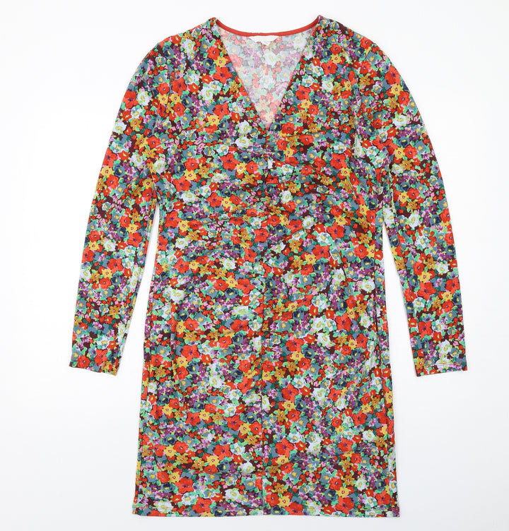 H&M Womens Multicoloured Floral Polyester Sheath Size L V-Neck Pullover