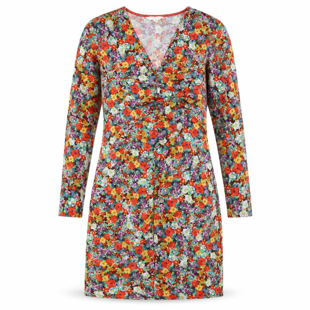 Front view of H&M women’s multicoloured floral polyester sheath, size L, v-neck pullover