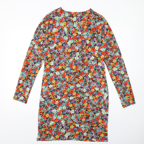 H&M Womens Multicoloured Floral Polyester Sheath Size L V-Neck Pullover