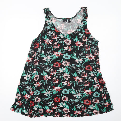 bonprix Womens Black Floral Viscose Basic Tank Size L Scoop Neck