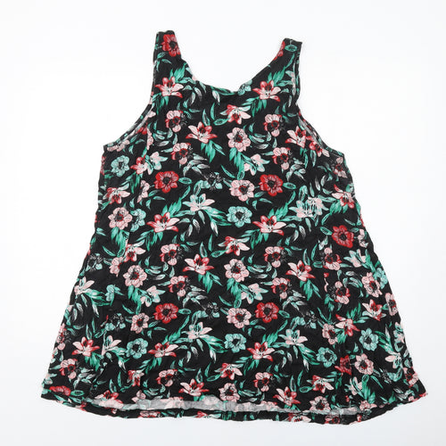 bonprix Womens Black Floral Viscose Basic Tank Size L Scoop Neck