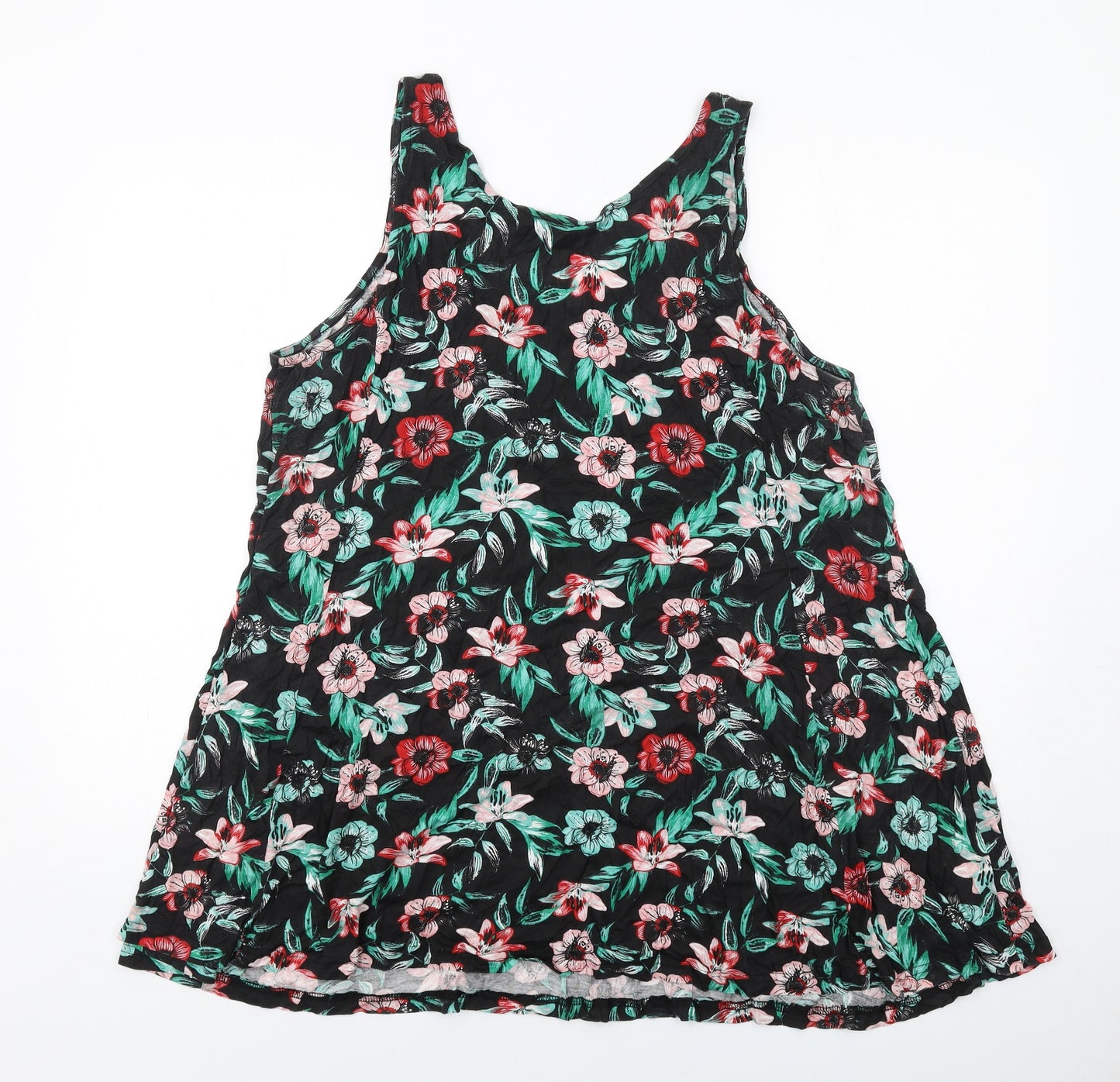bonprix Womens Black Floral Viscose Basic Tank Size L Scoop Neck