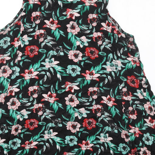 bonprix Womens Black Floral Viscose Basic Tank Size L Scoop Neck