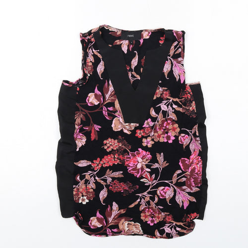 NEXT Womens Black Floral Viscose Basic Blouse Size 8 V-Neck
