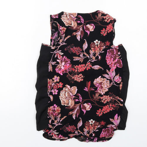 NEXT Womens Black Floral Viscose Basic Blouse Size 8 V-Neck