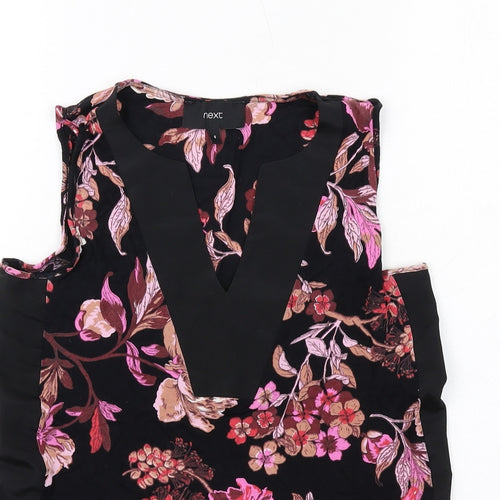NEXT Womens Black Floral Viscose Basic Blouse Size 8 V-Neck
