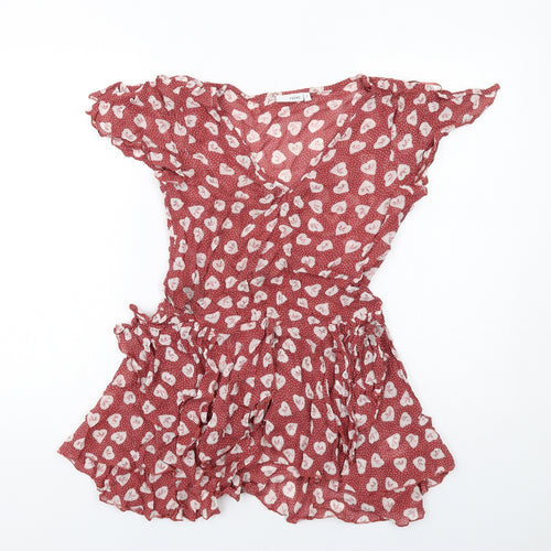 NEXT Womens Red Geometric Viscose Tunic Blouse Size 8 V-Neck