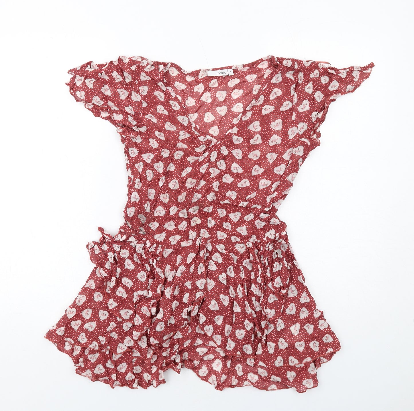 NEXT Womens Red Geometric Viscose Tunic Blouse Size 8 V-Neck