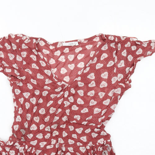 NEXT Womens Red Geometric Viscose Tunic Blouse Size 8 V-Neck