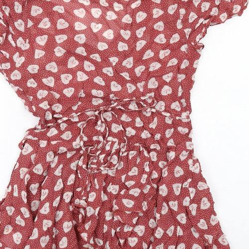 NEXT Womens Red Geometric Viscose Tunic Blouse Size 8 V-Neck