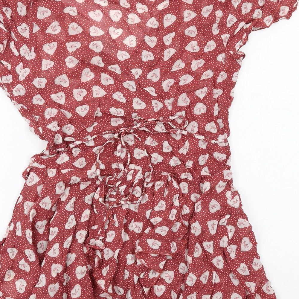 NEXT Womens Red Geometric Viscose Tunic Blouse Size 8 V-Neck