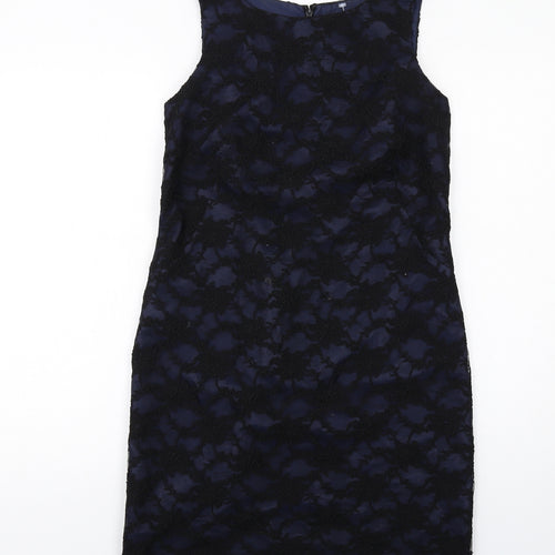 Kenneth Cole Womens Black Polyester Pencil Dress Size 10 Boat Neck Zip - Lace Overlay