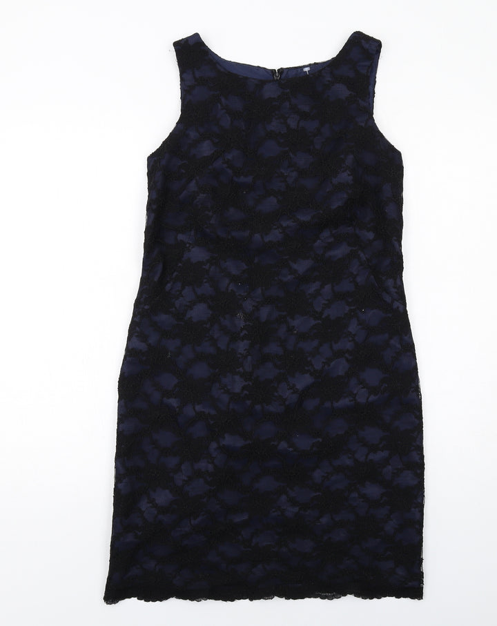 Kenneth Cole Womens Black Polyester Pencil Dress Size 10 Boat Neck Zip - Lace Overlay