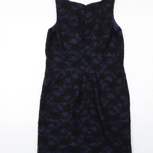 Kenneth Cole Womens Black Polyester Pencil Dress Size 10 Boat Neck Zip - Lace Overlay