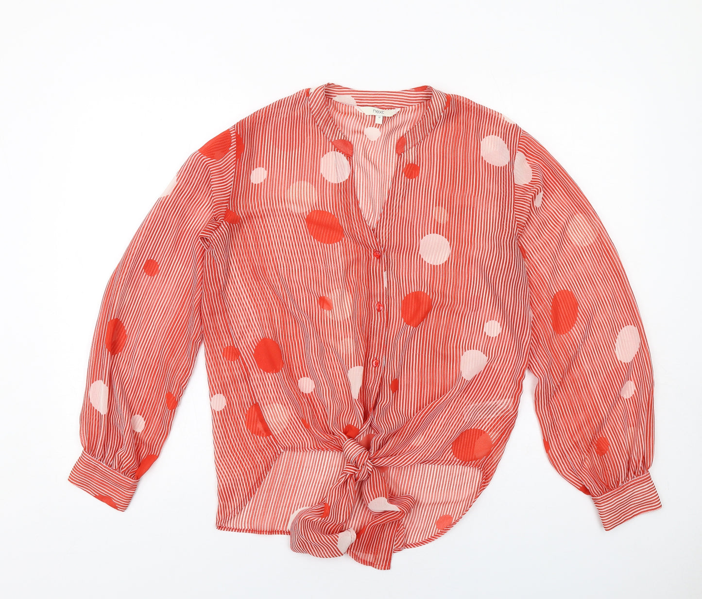 NEXT Womens Red Striped Polyester Basic Button-Up Size 12 V-Neck