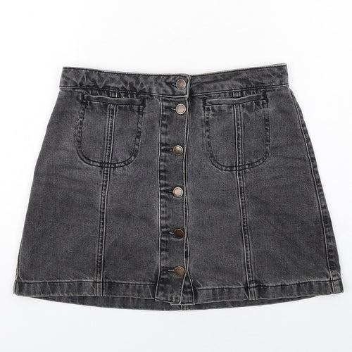 Topshop Womens Grey Cotton Mini Skirt Size 10 Button