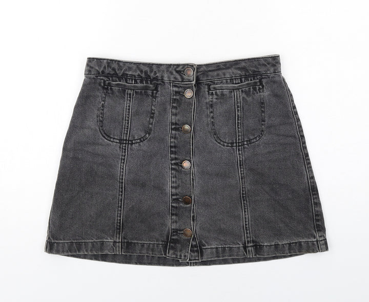 Topshop Womens Grey Cotton Mini Skirt Size 10 Button