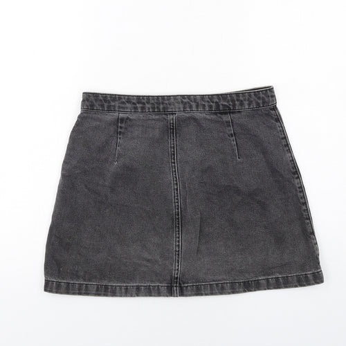 Topshop Womens Grey Cotton Mini Skirt Size 10 Button