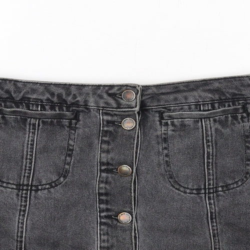 Topshop Womens Grey Cotton Mini Skirt Size 10 Button