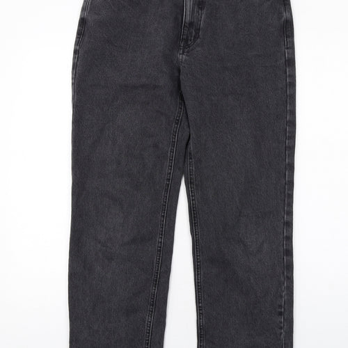 Mango Womens Grey Cotton Straight Jeans Size 10 L28 in Regular Zip - Frayed Hem